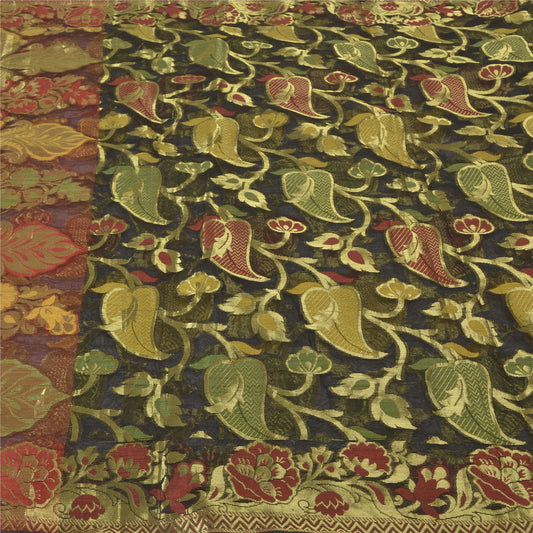 Sanskriti Vintage Black/Dark Red Sarees Art Silk Woven Premium Sari Craft Sustainable Fabric