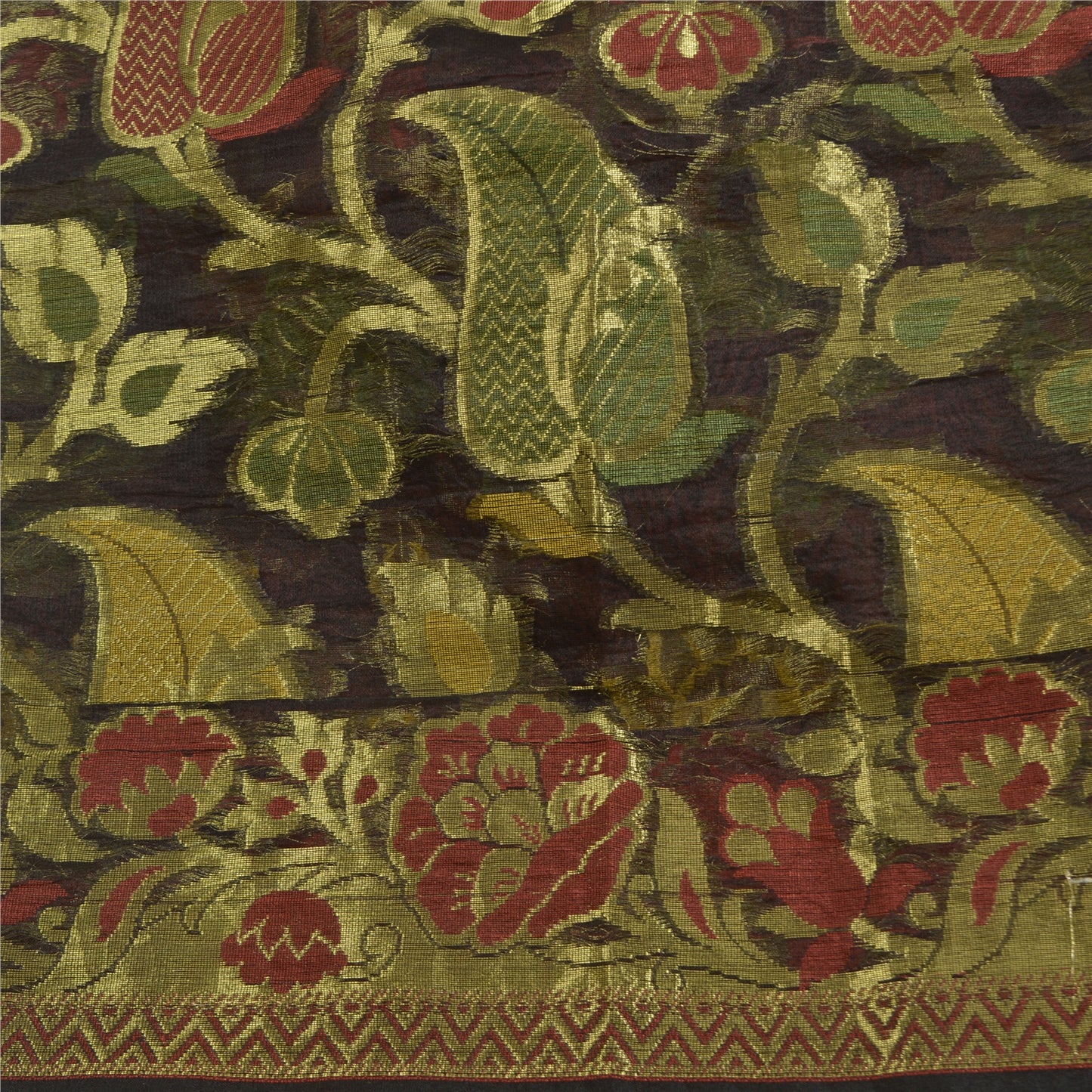 Sanskriti Vintage Black/Dark Red Sarees Art Silk Woven Premium Sari Craft Sustainable Fabric