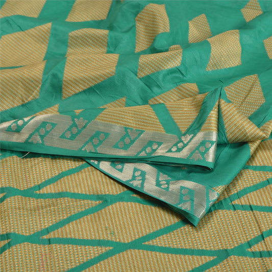 Sanskriti Vintage Green Indian Sarees 100% Pure Silk Woven Sari 5 YD Sustainable Fabric