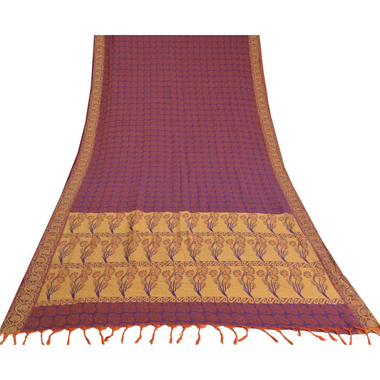 Sanskriti Vintage Purple Sarees 100% Pure Cotton Woven Premium Sari Craft Sustainable Fabric