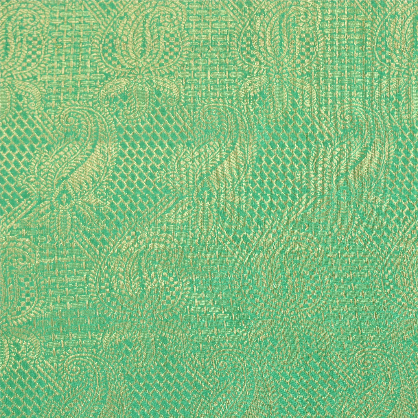 Sanskriti Vintage Green Indian Sarees 100% Pure Silk Woven Sari Craft Sustainable Fabric