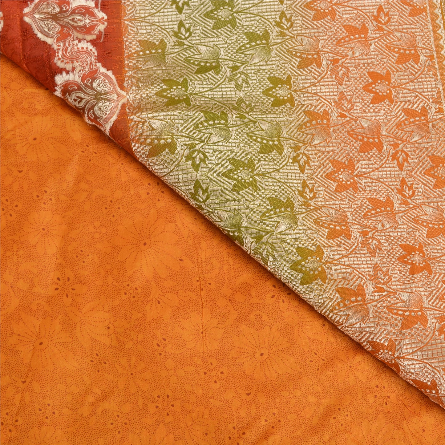 Sanskriti Vintage Saffron Indian Sarees Pure Silk Woven Zari Sari Craft Sustainable Fabric