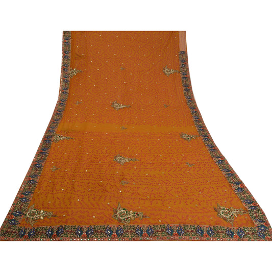Sanskriti Vintage Saffron Sarees Pure Georgette Håndperler Bandhani Sari Bæredygtigt stof