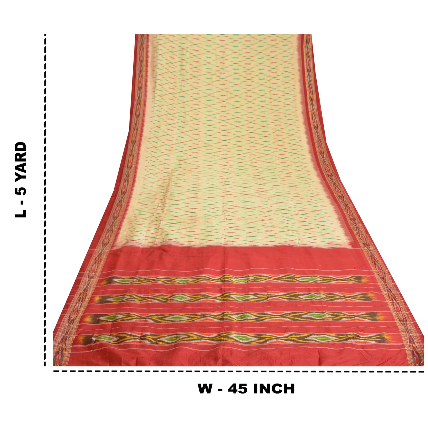 Sanskriti Vintage Saree Cream Pochampally Hand Woven Ikat Pure Silk Sari Sustainable Fabric