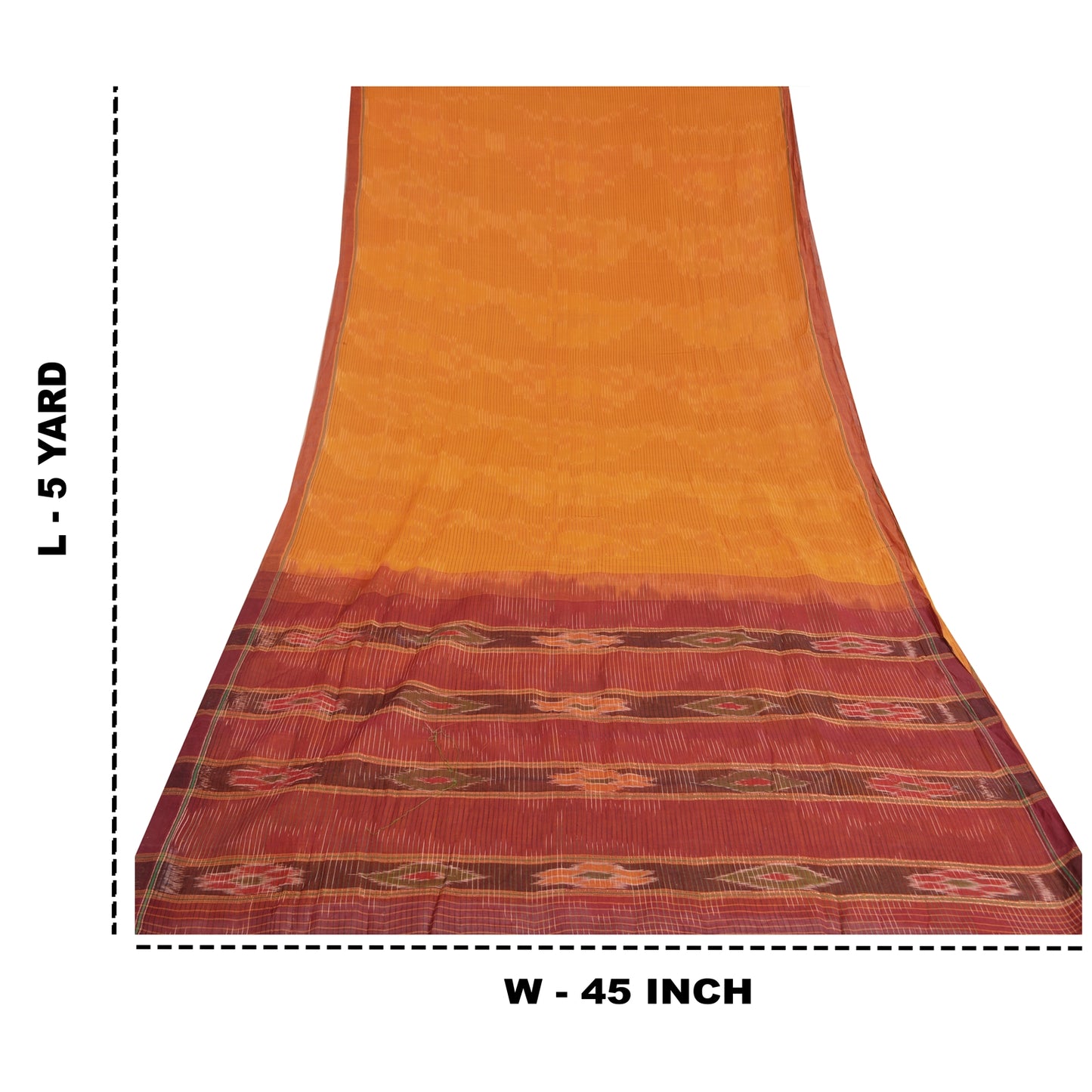 Sanskriti Vintage Saree Yellow Odisha Hand Woven Ikat Pure Cotton Sari Sustainable Fabric