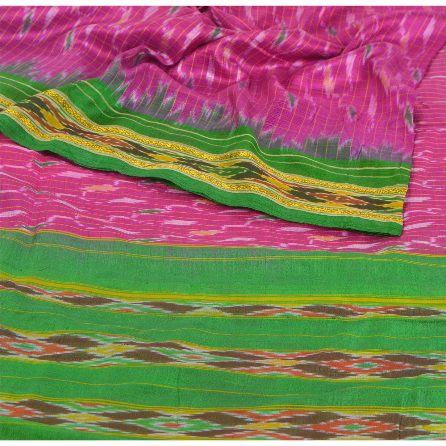 Sanskriti Vintage Pink Saree Pure Silk Ikat Woven Work Pochampally Sari Craft Sustainable Fabric