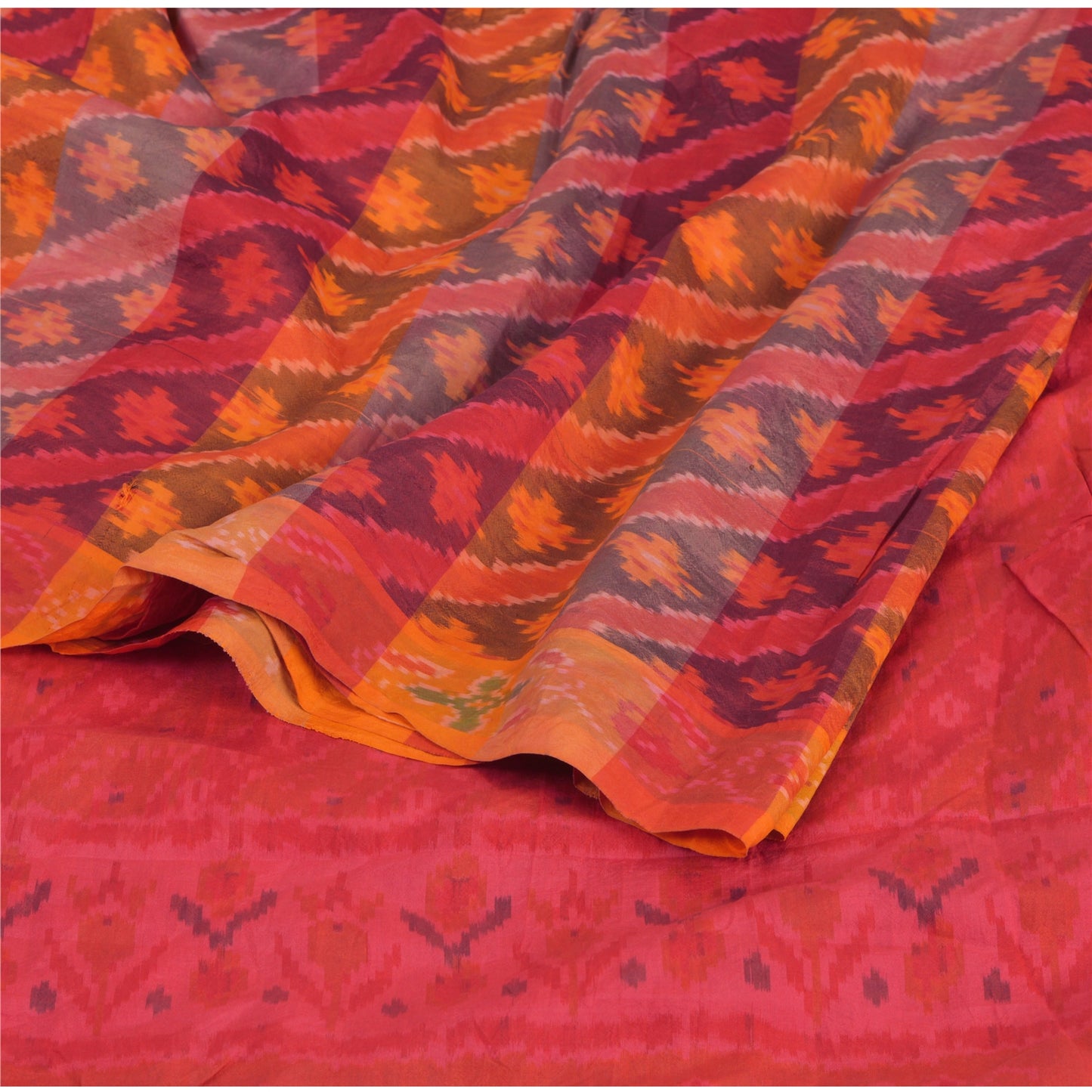 Sanskriti Vintage Saree 100% Pure Silk Ikat Woven Work Patola Sari Craft 5 Yd Sustainable Fabric