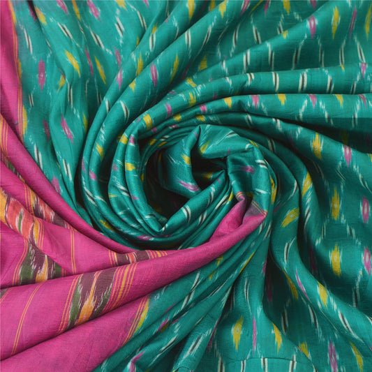 Sanskriti Vintage Grønne Sareer Ren Silke Vævet Patola Ikat Sari Håndværk Bæredygtigt Stof