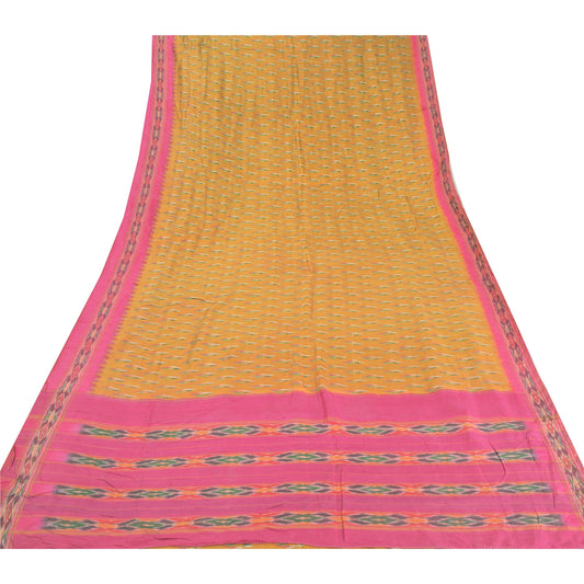 Sanskriti Vintage Sennep Saree Ren Silke Ikat vævet arbejde Patola Ikat Sari Craft Bæredygtigt stof