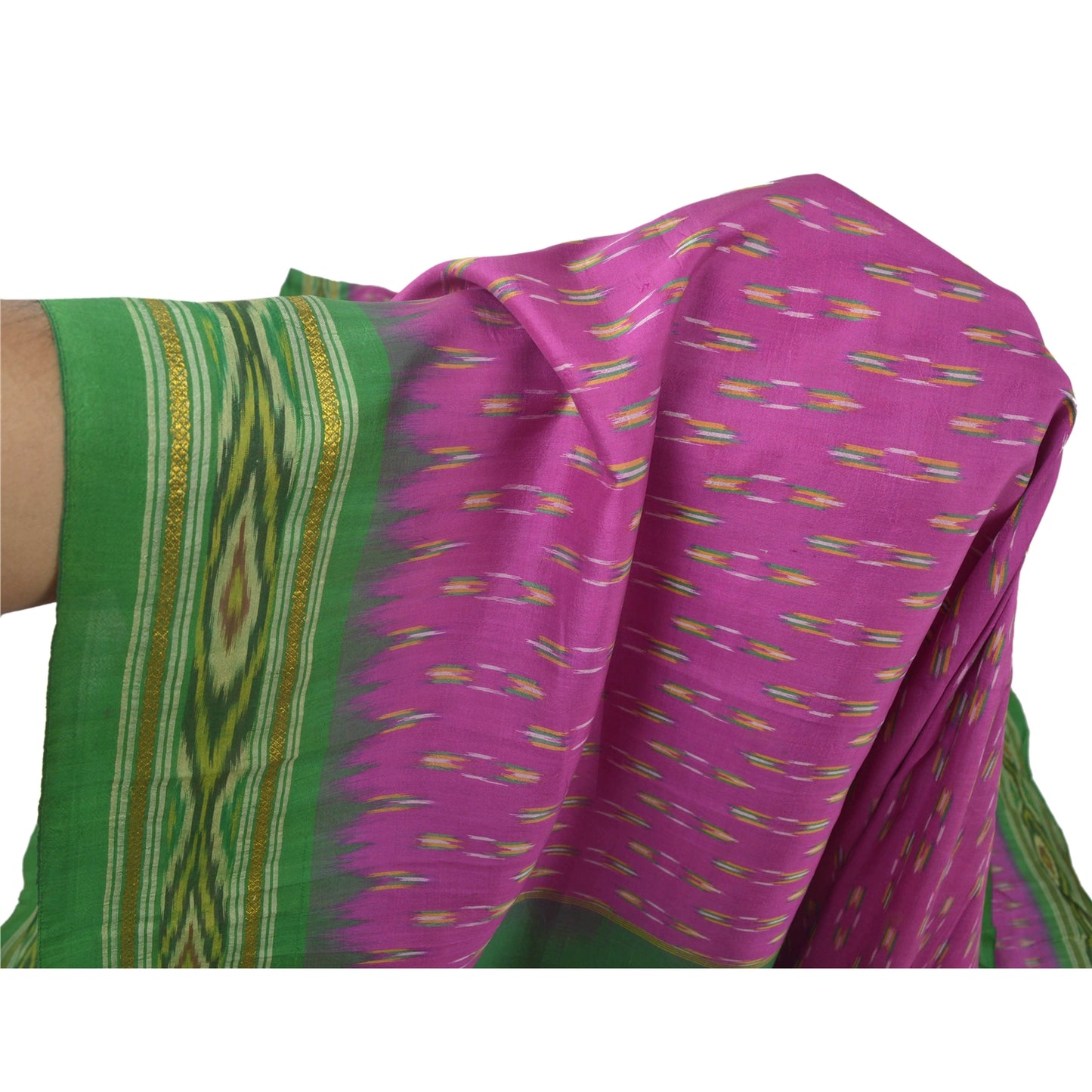 Sanskriti Vintage Purple Saree Ikat Woven Work Patola 100% Pure Silk Sustainable Fabric 5 YD Sari