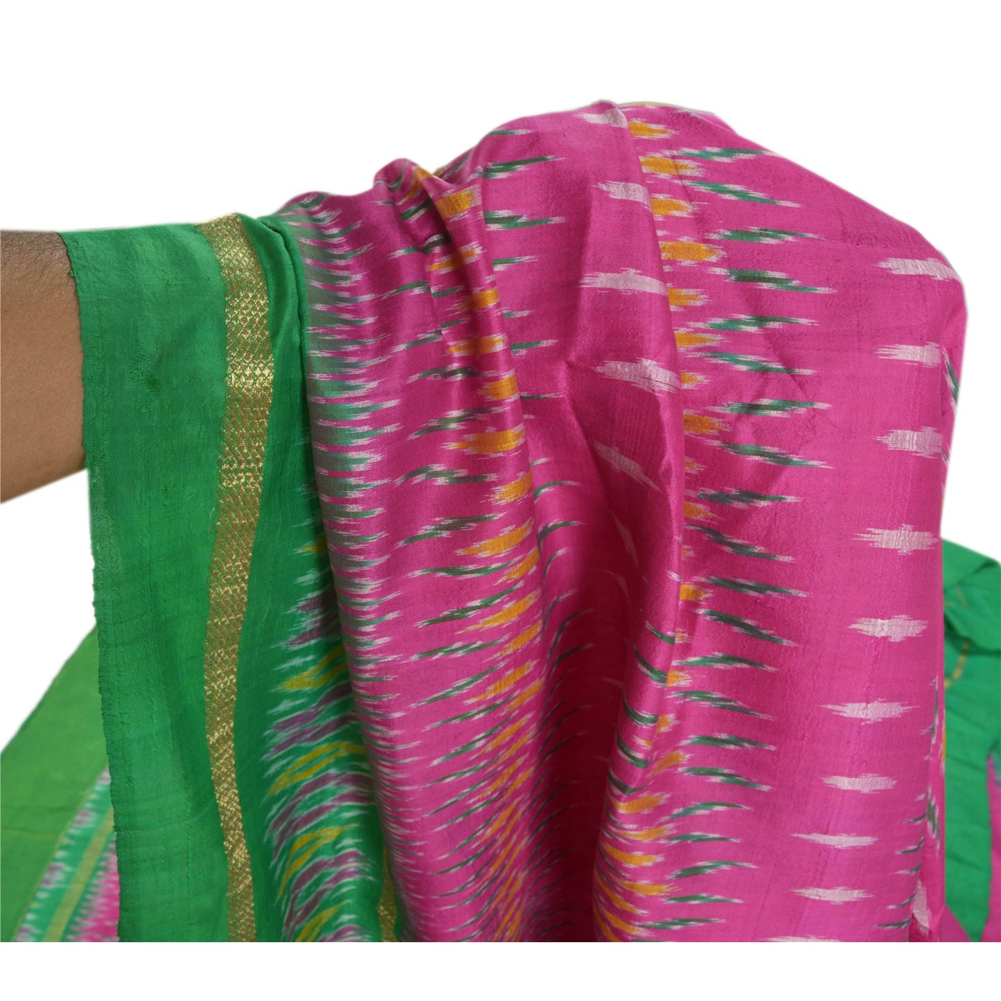 Винтажное розовое сари санскрити, 100% чистый шелк, экологически чистая ткань, тканое патола икат, тканое рабочее сари, 5 ярдов