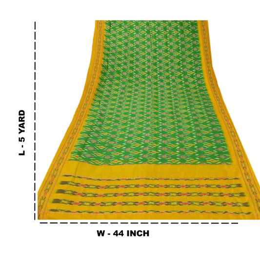 Sanskriti Vintage Grøn Sarees Ren Silke Vævet Patola Ikat Bæredygtigt Stof Etnisk Sari