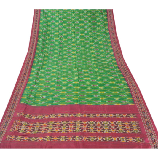 Sanskriti Vintage Green Sarees Pure Silk Woven Patola Ikat Sustainable Fabric Ethnic Sari