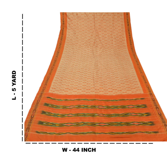 Sanskriti Vintage Orange Sarees Pure Silke Woven Patola Ikat Sustainable Fabric Sari