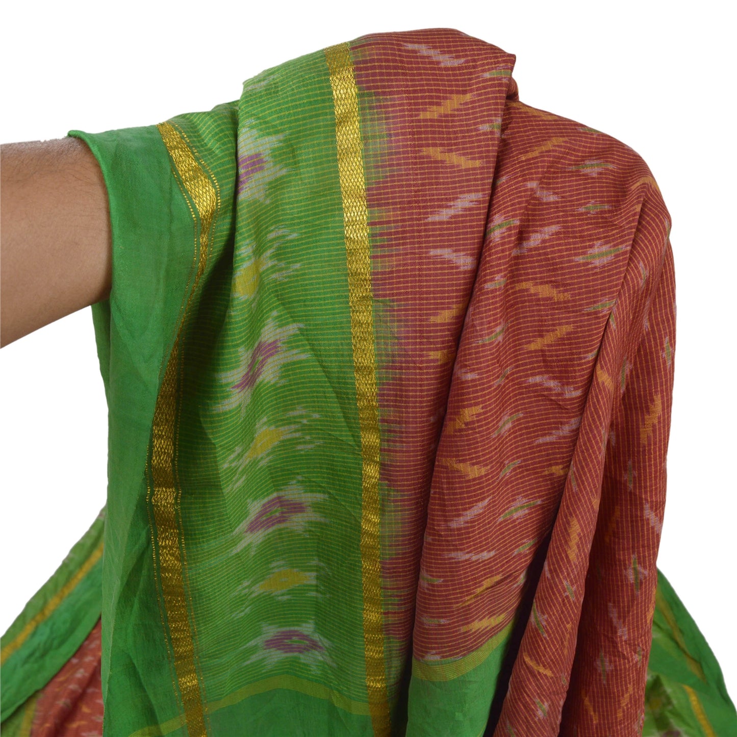 Sanskriti Vintage Dark Red Sarees 100% Pure Silk Woven Patola Ikat Sustainable Fabric Sari