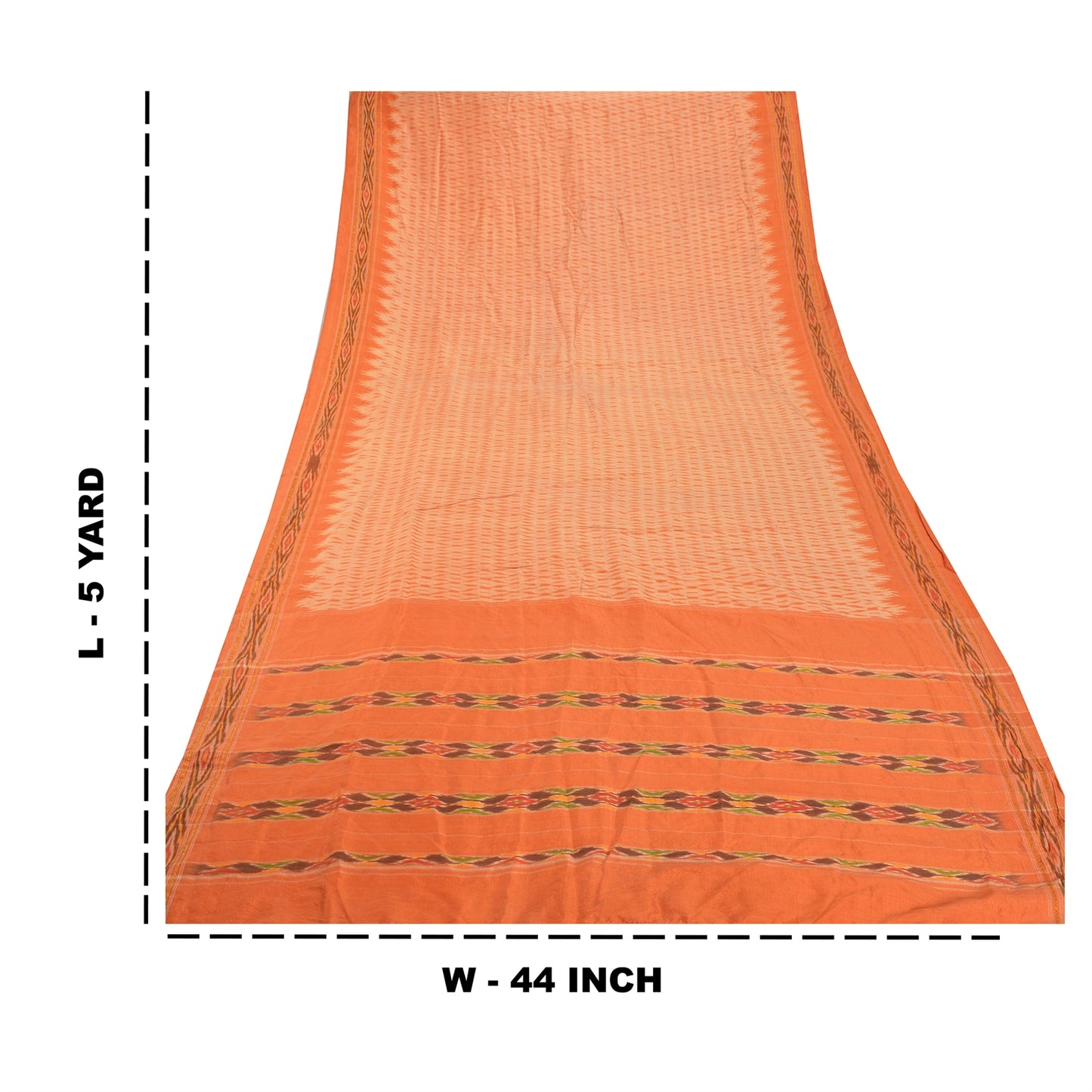 Sanskriti Vintage Saffron Sarees 100% Pure Silk Woven Patola Ikat Sustainable Fabric Sari