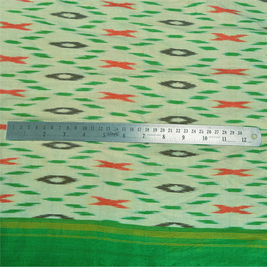 Sanskriti Vintage Grøn Sarees Ren Silke Etnisk Vævet Patola Ikat Bæredygtigt Stof Sari