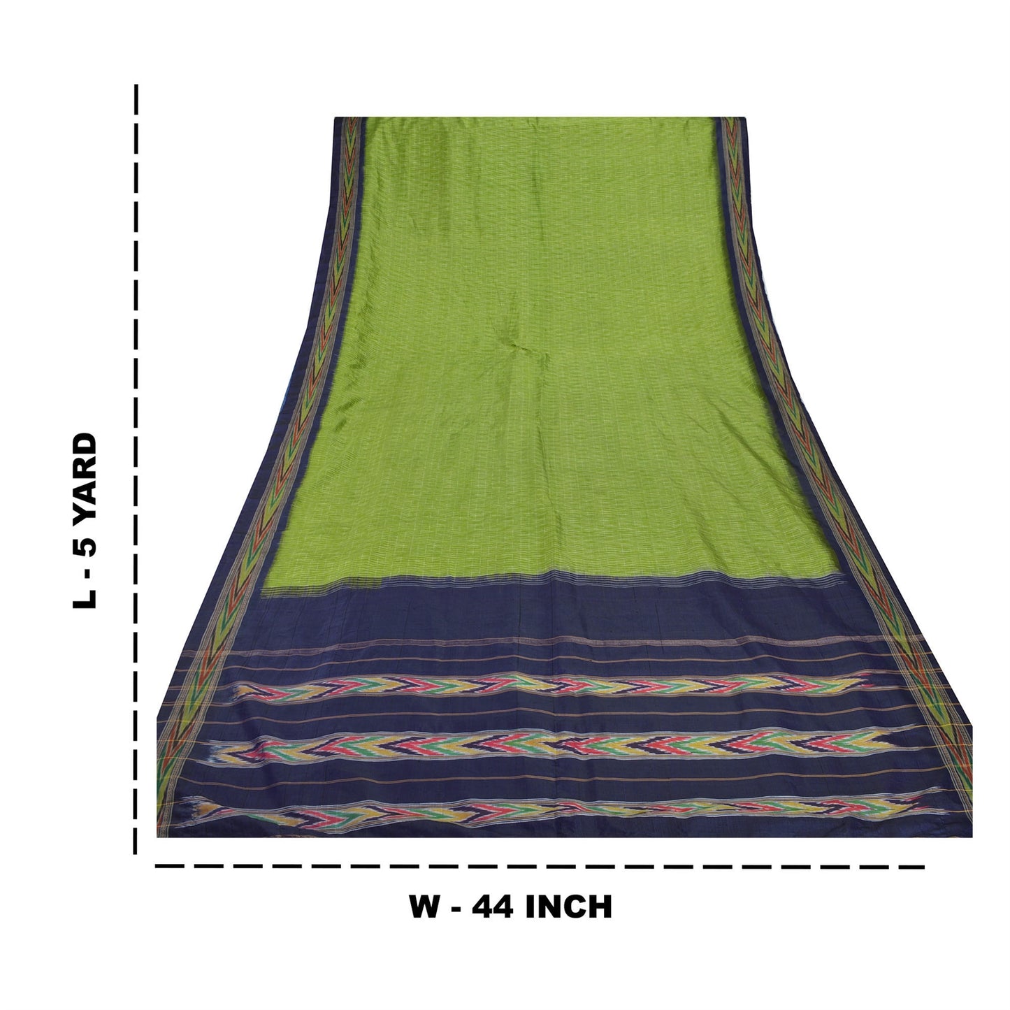 Sanskriti Vintage Green Sarees 100% Pure Silk Woven Patola Ikat Sustainable Fabric 5 YD Sari