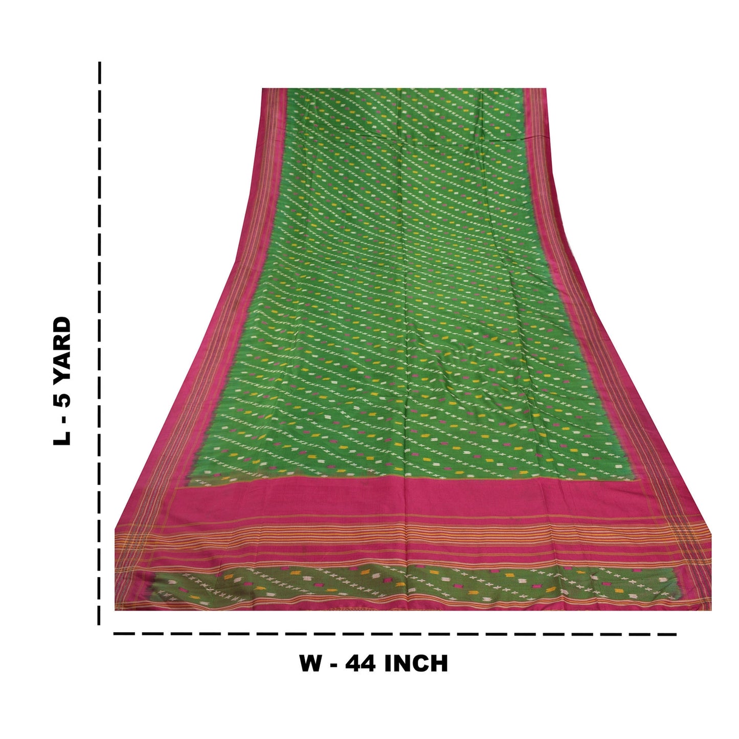 Sanskriti Vintage Green Sarees 100% Pure Silk Woven Patola Ikat Sustainable Fabric 5 YD Sari