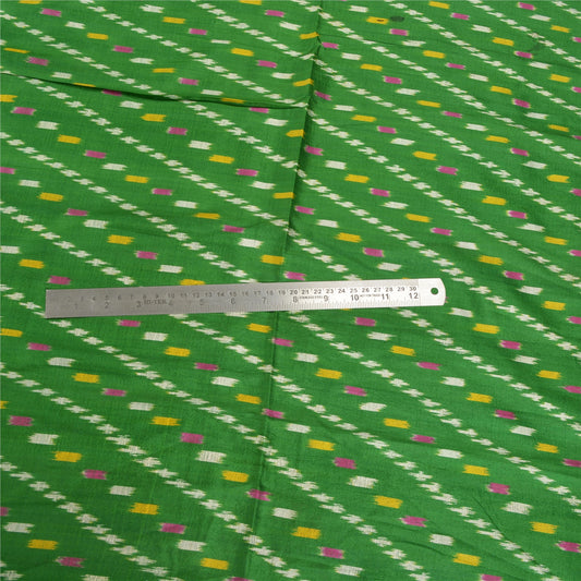 Sanskriti Vintage Green Sarees 100% ren silkevævet Patola Ikat Bæredygtigt stof 5 YD Sari