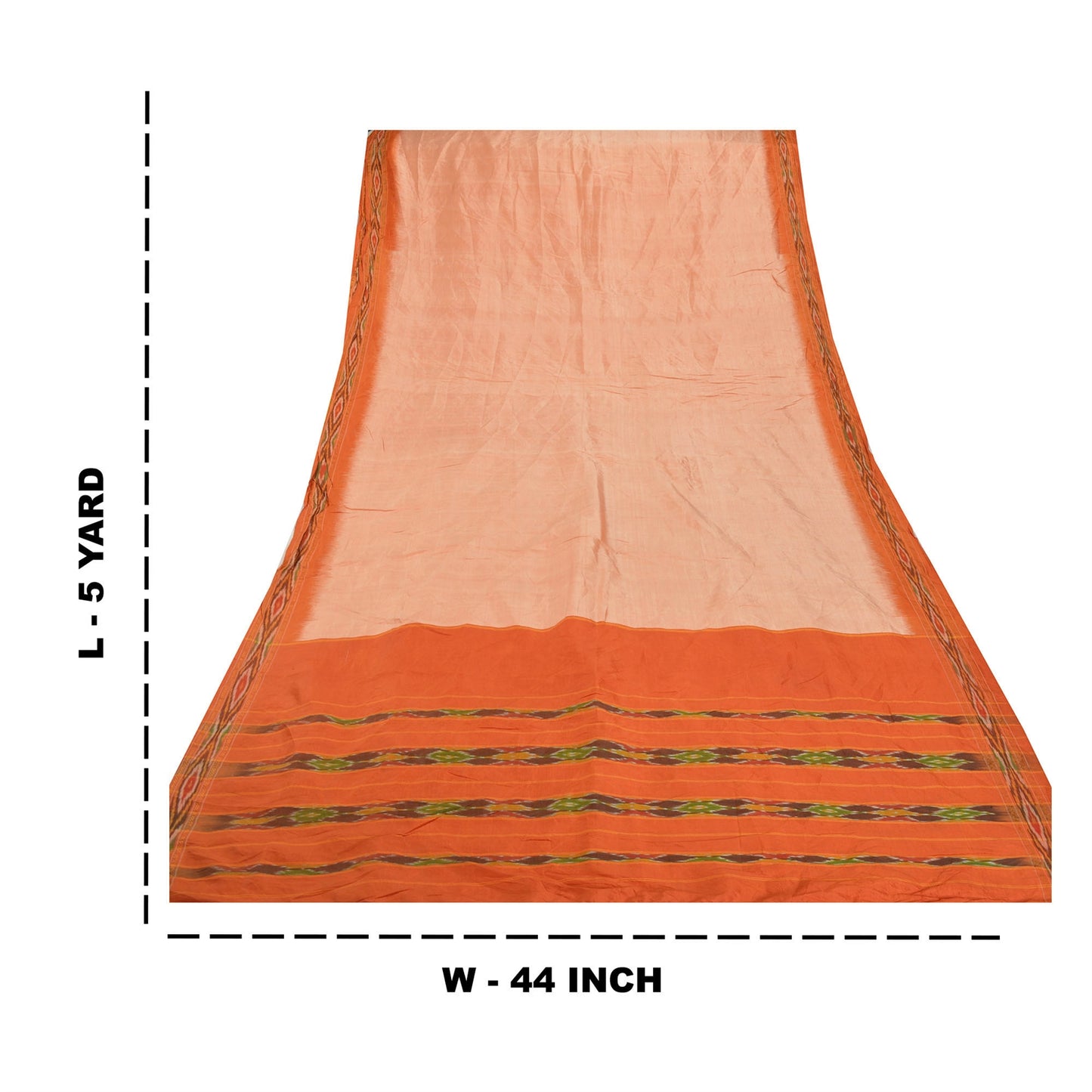 Sanskriti Vintage Peach Sarees 100% Pure Silk Woven Patola Ikat Sustainable Fabric 5 YD Sari