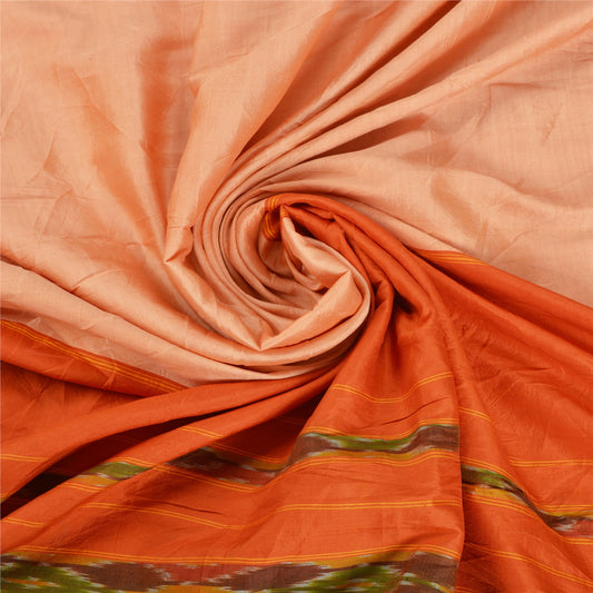 Sanskriti Vintage Peach Sarees 100% Pure Silk Woven Patola Ikat Sustainable Fabric 5 YD Sari