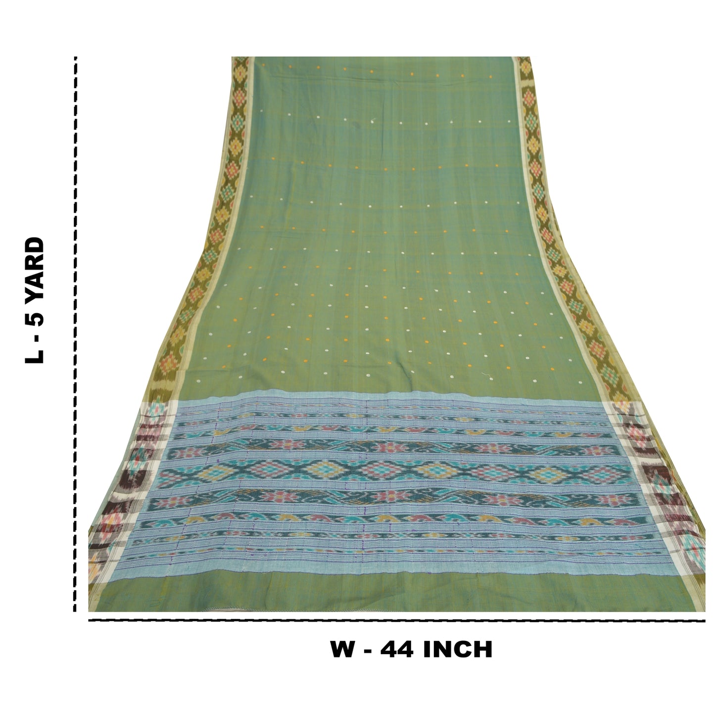 Sanskriti Vintage Rare Green Sambalpuri Ikat Sarees Handwoven Cotton Sari Sustainable Fabric