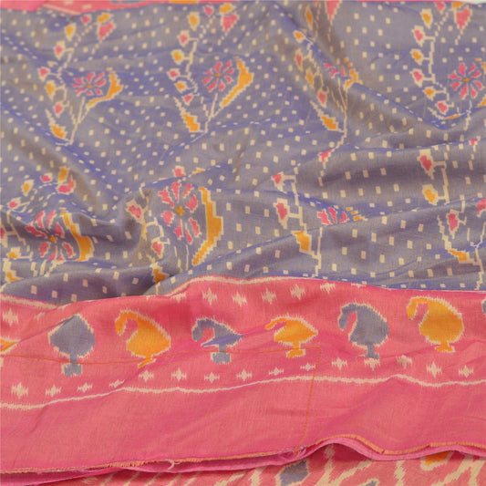 Sanskriti Vintage Purple Sambalpuri Ikat Sarees Handwoven Art Silk Sari Sustainable Fabric