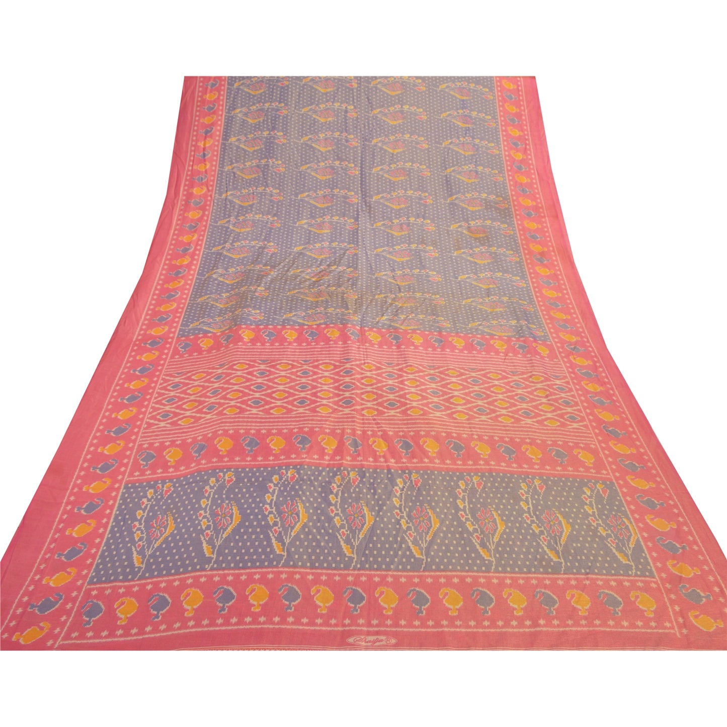 Sanskriti Vintage Purple Sambalpuri Ikat Sarees Handwoven Art Silk Sari Sustainable Fabric