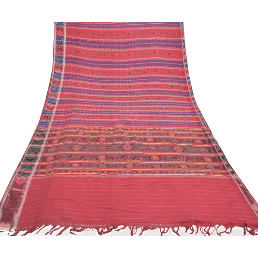 Sanskriti Vintage Sambalpuri Ikat Sarees Handwoven Pure Cotton Sari 5 YD Sustainable Fabric