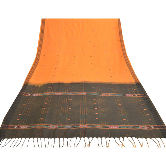 Sanskriti Vintage Sambalpuri Ikat Sarees Handwoven Blend Cotton Sari 5 YD Sustainable Fabric