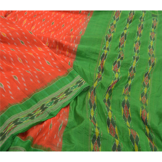 Sanskriti Vintage Pochampally Hand Woven Ikat Sarees Pure Silk Sari Craft Sustainable Fabric