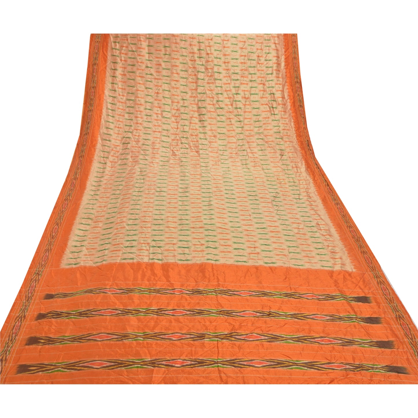 Sanskriti Vintage Pochampally Håndvævet Ikat Sarees Pure Silk Sari Craft Bæredygtigt stof
