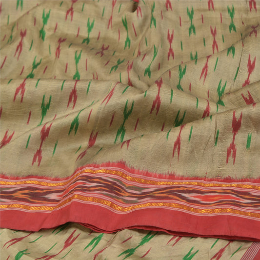 Sanskriti Vintage Grå Ikat Håndvævede Sarier 100% Ren Silke Sari Håndværksmæssigt Bæredygtigt Stoff