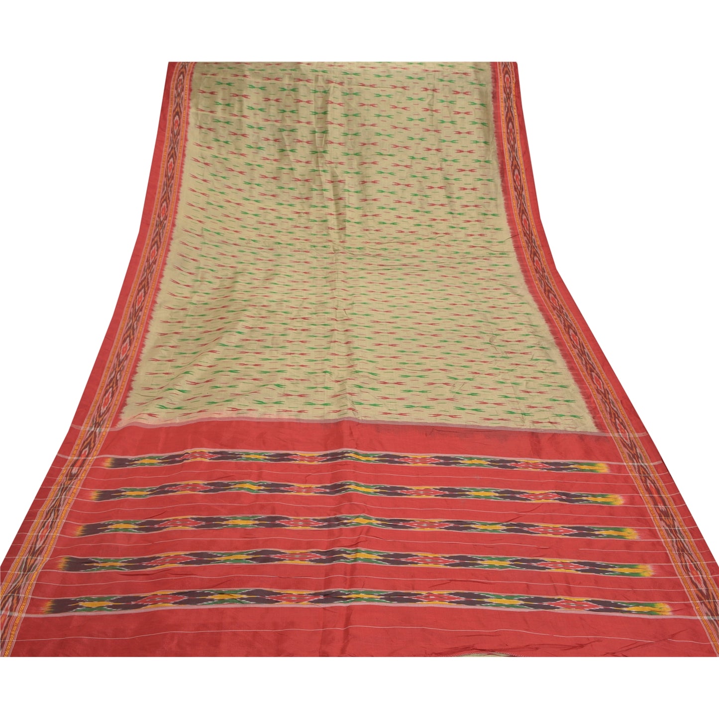 Sanskriti Vintage Grå Ikat Håndvævede Sarier 100% Ren Silke Sari Håndværksmæssigt Bæredygtigt Stoff