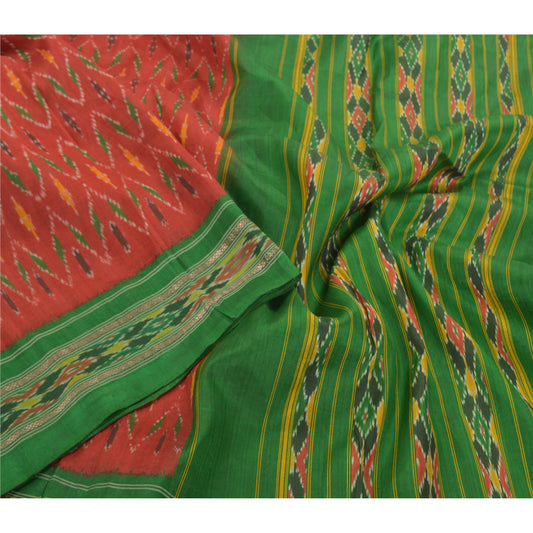 Sanskriti Vintage Pochampally Håndvævet Ikat Sarees Pure Silk Sari Craft Bæredygtigt stof