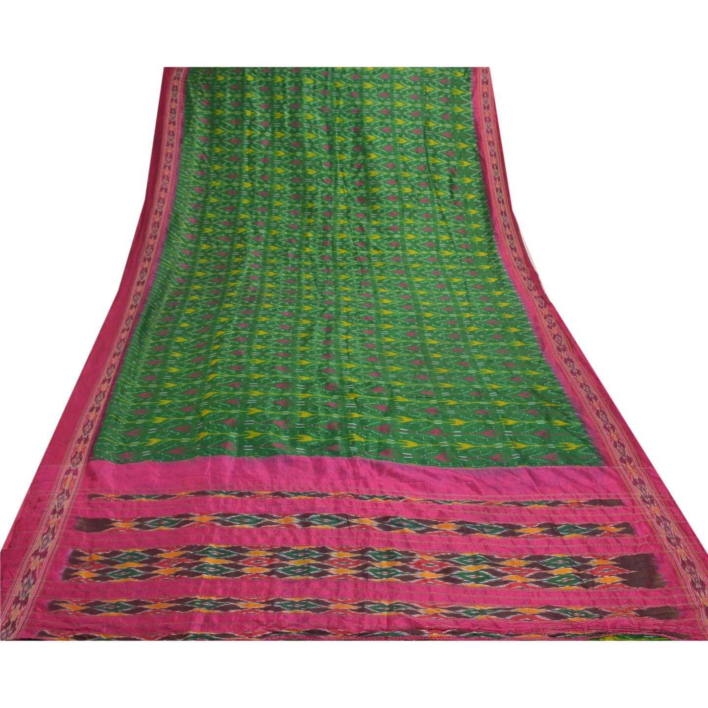 Sanskriti Vintage Pochampally Håndvævet Ikat Sarees Pure Silk Sari Craft Bæredygtigt stof