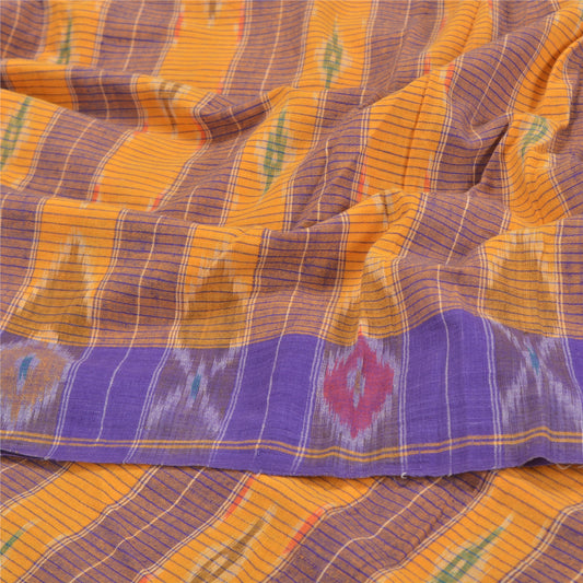 Sanskriti Vintage Sambalpuri Ikat Saree Handwoven Pure Cotton Sari Yellow Sustainable Fabric