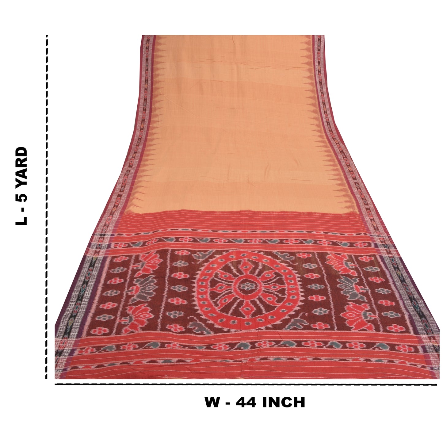 Sanskriti Vintage Sambalpuri Ikat Saree Handwoven Blend Cotton Sari Peach Sustainable Fabric