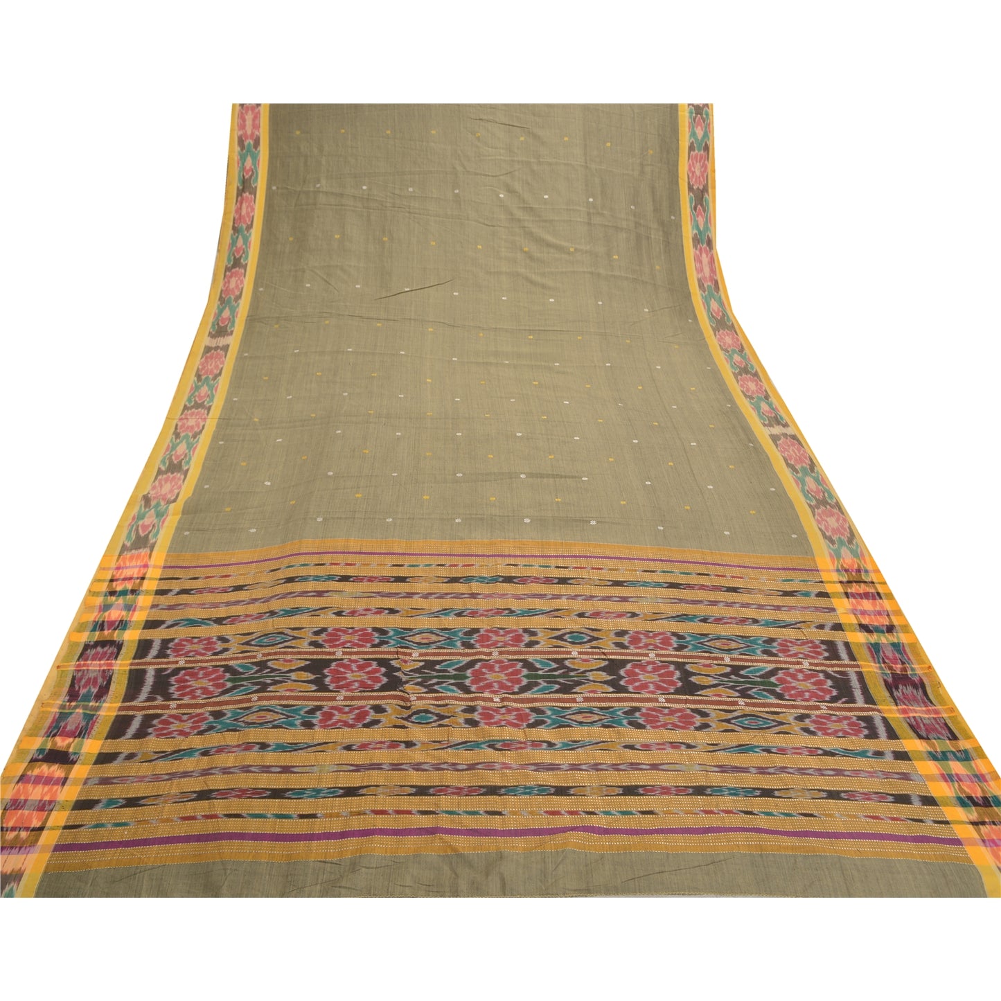 Sanskriti Vintage Pochampally Hand Woven Ikat Sarees Blend Cotton Sari Sustainable Fabric