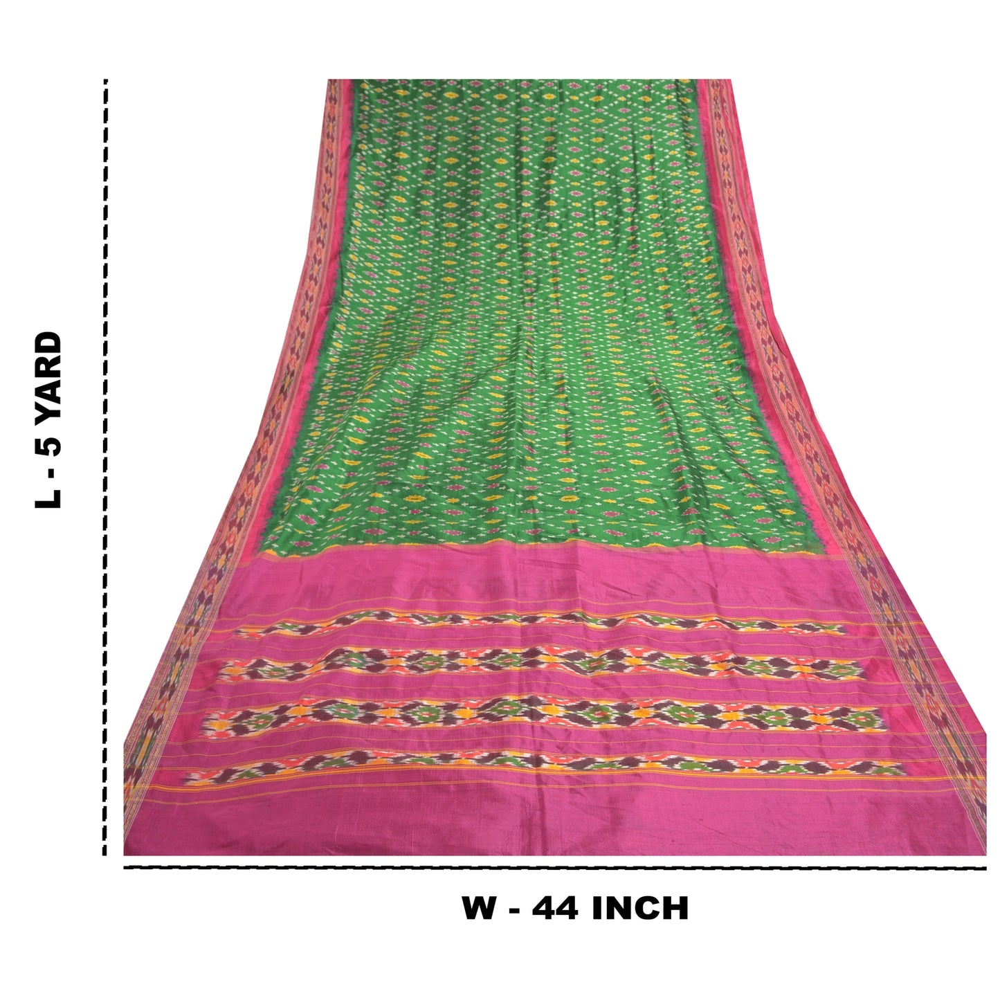 Sanskriti Vintage Green Pochampally Hand Woven Pure Silk Ikat Sarees Sari Sustainable Fabric