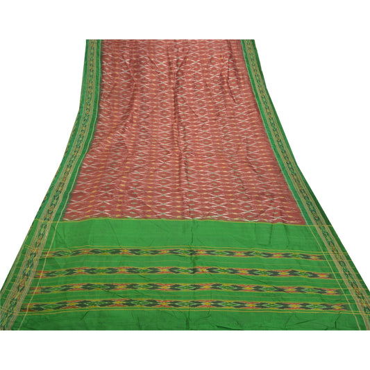 Sanskriti Vintage Pochampally Red Handwoven Pure Silk Ikat Sarees Sari Sustainable Fabric