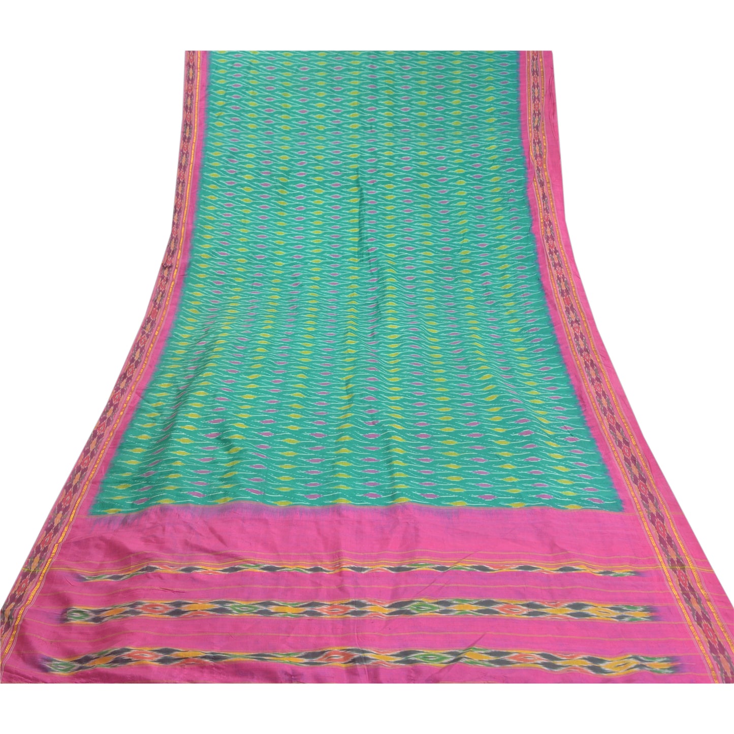 Sanskriti Vintage Pochampally Sarees Hand Woven Ikat Pure Silk Sari Craft Sustainable Fabric