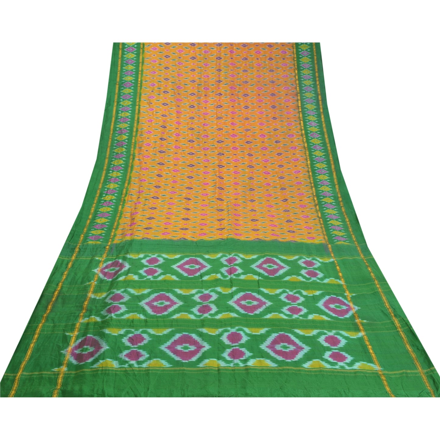 Sanskriti Vintage Sambhalpuri Pure Silk Sarees Hand Woven Ikat Sari Craft Sustainable Fabric