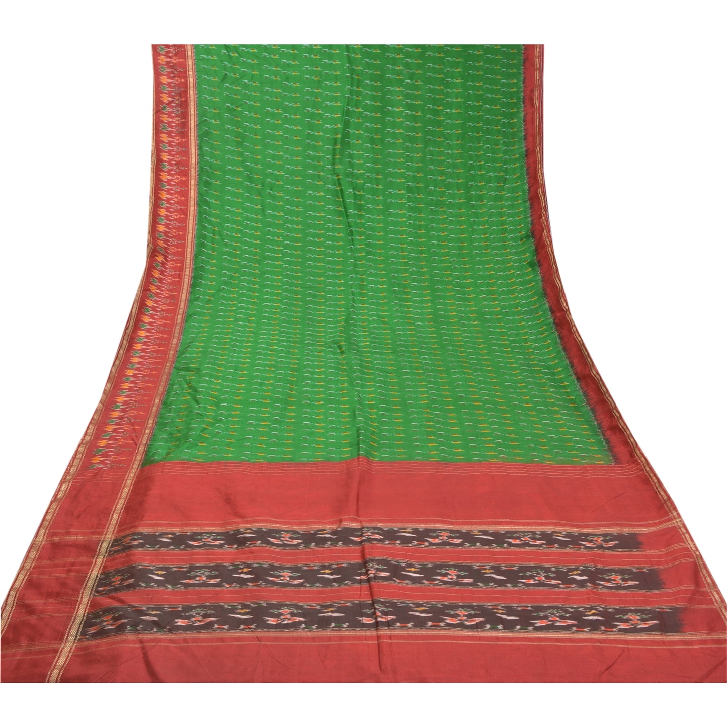 Sanskriti Vintage Pochampally Sarees Hand Woven Ikat Pure Silk Sari Craft Sustainable Fabric