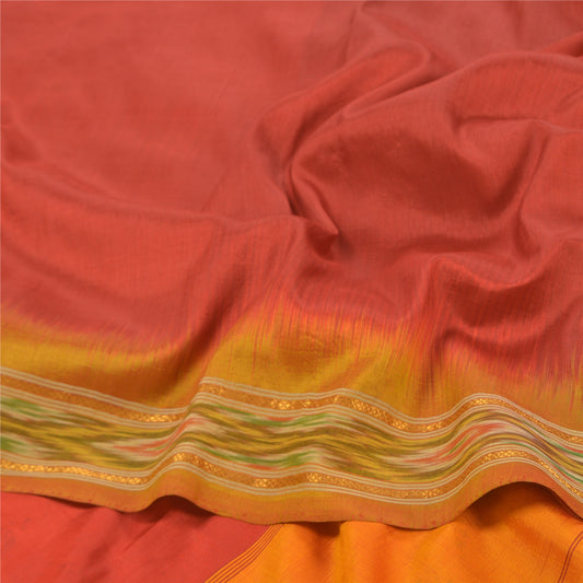 Sanskriti Vintage Pochampally Sarees Red Hand Woven Ikat Pure Silk Sari Sustainable Fabric
