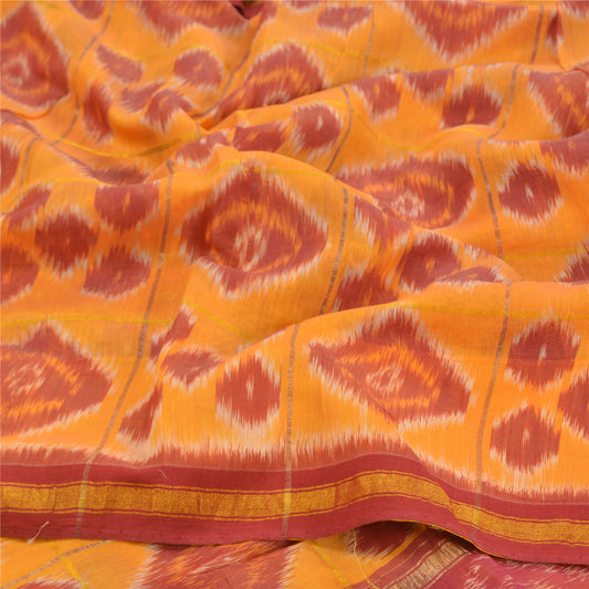 Sanskriti Vintage Sambhalpuri Sarees Red Hand Woven Ikat Pure Silk Sari Sustainable Fabric