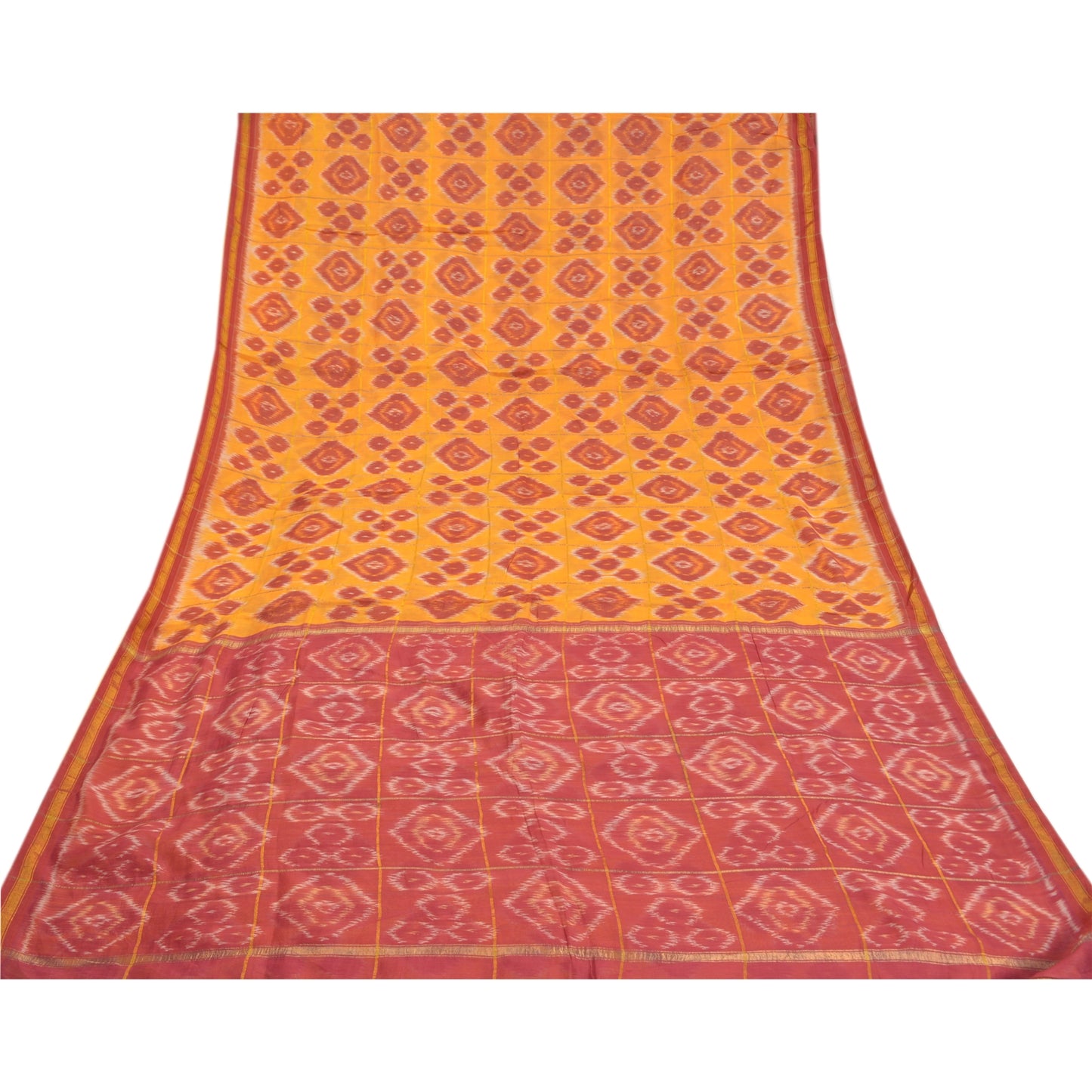 Sanskriti Vintage Sambhalpuri Sarees Red Hand Woven Ikat Pure Silk Sari Sustainable Fabric