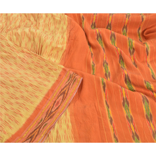 Sanskriti Vintage elfenben håndvævet Ikat Pochampally Sarees Pure Silke Sari Bæredygtigt stof