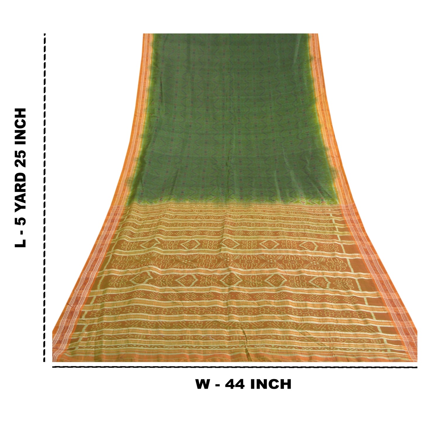 Sanskriti Vintage Green Sambhalpuri Handwoven Ikat Sarees Pure Silk Sari Sustainable Fabric